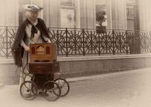 Historical theme shows - vintage sepia barrel organ